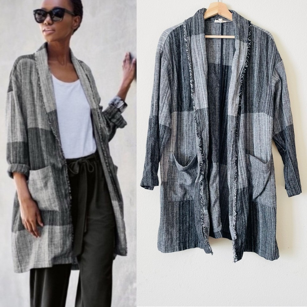 Eileen Fisher ONE SIZE organic cotton colorblock shawl neck cardigan